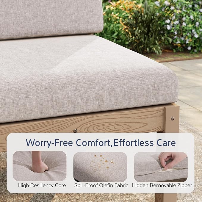 Stoog Modular Patio Furniture Set, 8-Piece All-Weather Convertible L-Shape Outdoor Sectional - Waterproof HIPS Frame with Quick-Dry Olefin Cushions, Teak