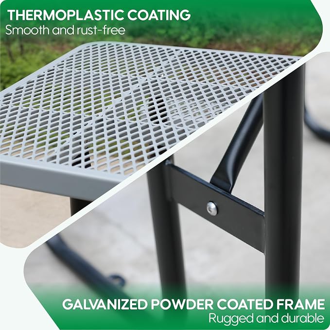 6FT Rectangular Metal Picnic Table for Outdoors, Commercial Steel Metal Picnic Tables, Heavy Duty Sturdy Picnic Tables Furniture Set for Patio Garden Courtyard BBQ, with Umbrella Hole, Grey