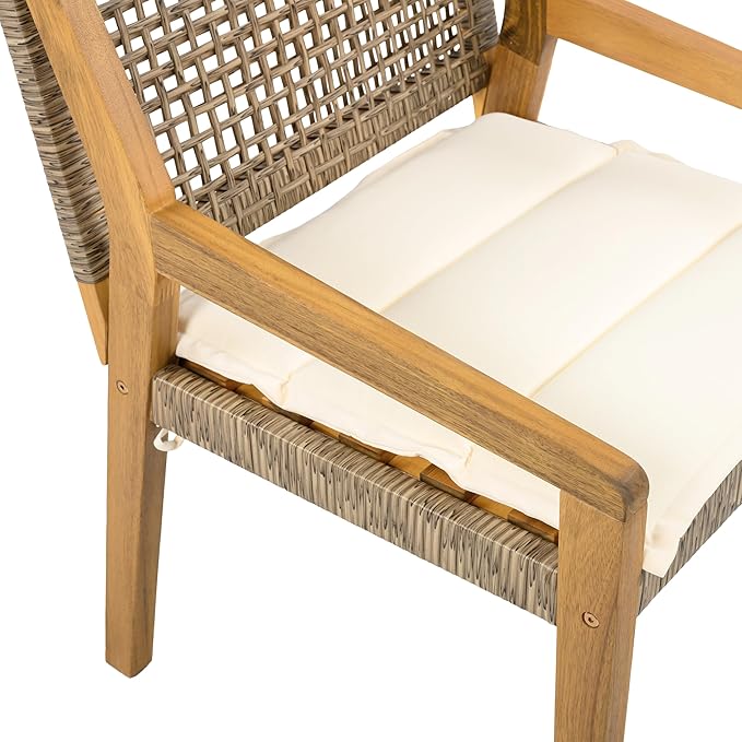 Christopher Knight Home Palin Wooden Patio Dining Set for 6, Acacia Wood Outdoor Dining Table Set for 6, 7 Piece Outdoor Dining Set with Rectangular Table and Armchair with Seat Cushion, Teak+Beige