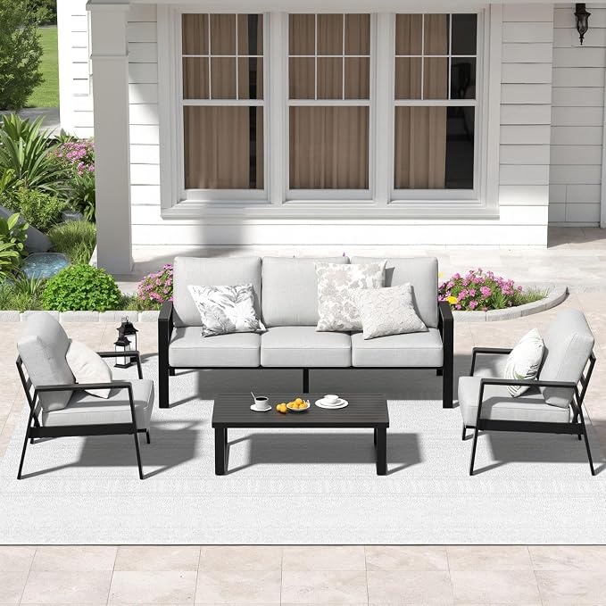 Aluminum Outdoor Patio Coffee Table for Deck, and Poolside (Black, All-Aluminum)