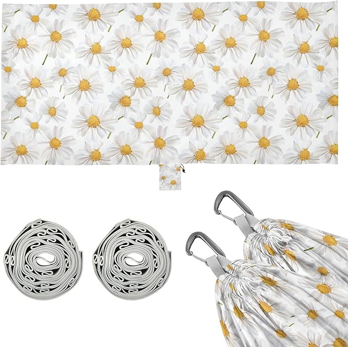 Camping Hammock Outdoor Hammocks for Outside White Daisy Cute Beach Trees Portable Lightweight with Pockets Tree Straps Indoor Small