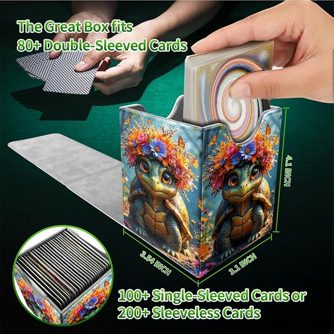 Forest Turtle Card Deck Box for MTG, Personalized Card Storage Case Fits 120+ Sleeved Cards, Premium Leather TCG Box with Strong Magnetic Closure for Magic, CCG, PTCG, Baseball Cards