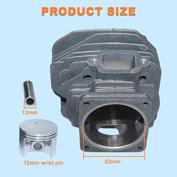 MS440 044 Cylinder Piston Kit for Stihl 044 MS 440 Magnum Chainsaw Parts, 52mm Big Bore Top End Rebuild Pop Up Kit with Gasket Set For Stihl 044 MS440 Chain Saw (12mm Piston Pin) 1128 020 1227