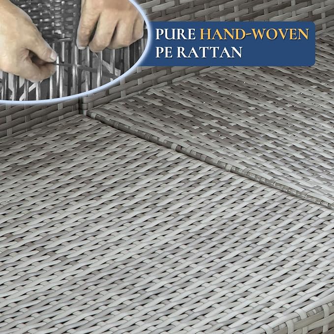 FHFO 14 Piece Outdoor Wicker Patio Furniture Set, Grey/Light Grey | Sectional Sofa | All-Weather Hand-Woven Rattan | Tempered Glass Coffee Table | Free Combination | Indoor & Outdoor Use