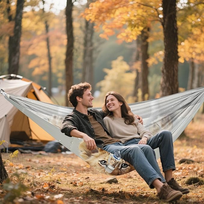 FRMG Lion Bathing in The Bathtub Camping Hammock 500 lbs Capacity Portable Hammocks with Tree Straps & Attached Carry Bag, Camping Essentials Gear 2014129a