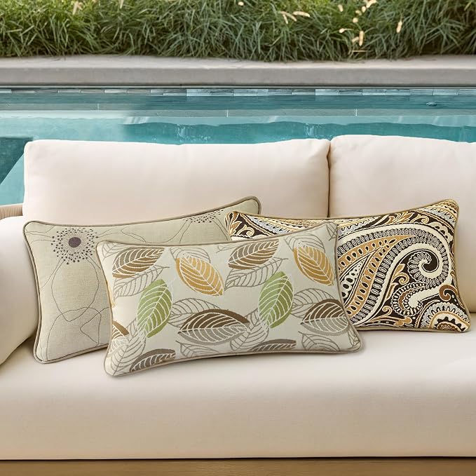Outdoor Sunbrella Decorative Pillows Pack of 4, 20" x 12" Outdoor Pillow Set for Couch Bed Throw Patio Sofa, Royce Walnut