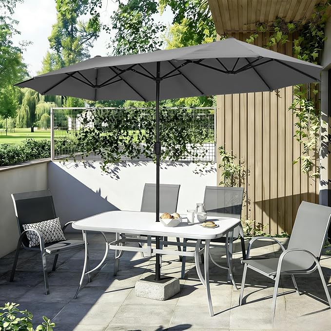 13 ft Patio Umbrella, Large Rectangle Outdoor Umbrella with Strap, Crank, Grey