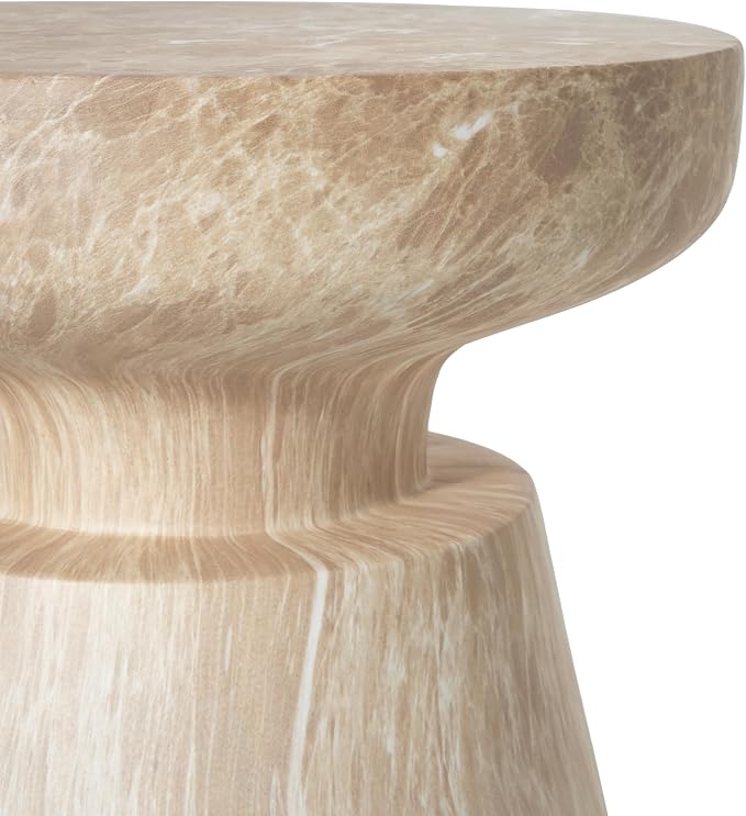 Outdoor Side Table Faux Marble End Table Faux Stone Side Tables Travertine Small Coffee Tables for Indoor Outdoor, Garden Stool Plant Stand for Porch, Backyard Patio, 15"*15"*18"-Hourglass,Beige