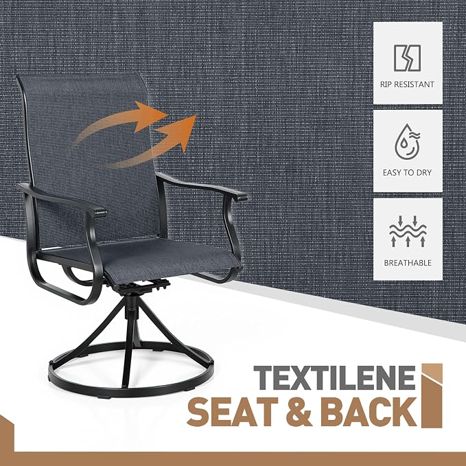 Crownland Outdoor Swivel Dining Chair Set of 6, All Weather 360° Swivel Rocking High Back Model Patio Dining Chairs, Textilene Fabric Wrought Iron Dining Chair Set for Backyard, Lawn, Garden(Black)