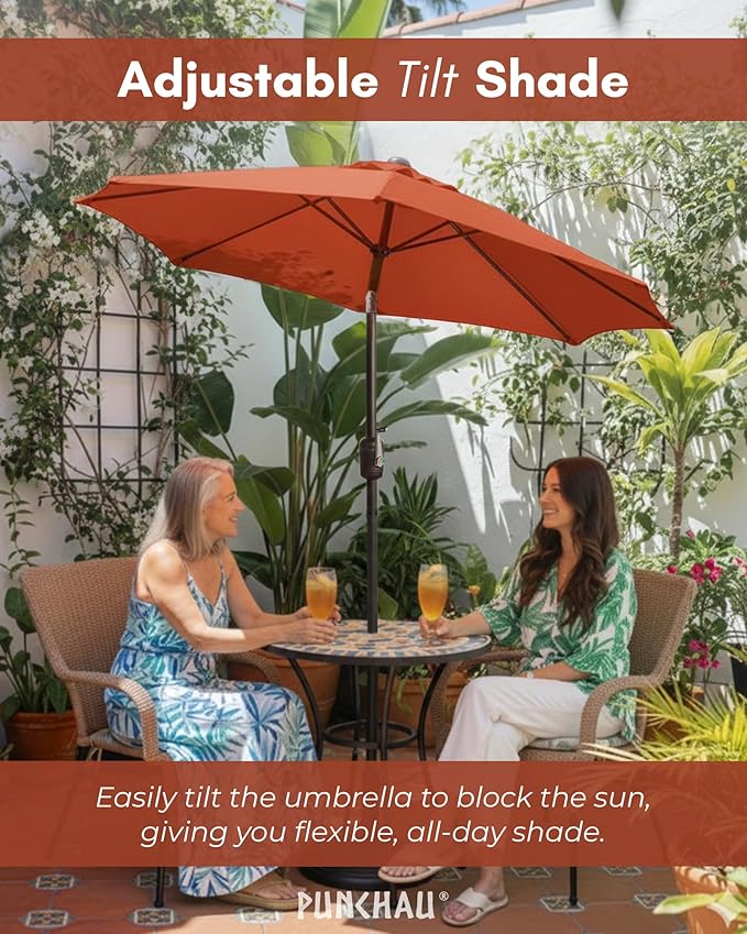6 Ft Outdoor Patio Umbrella, Easy Open/Close Crank and Push Button Tilt Adjustment - Earth Red Market Umbrellas