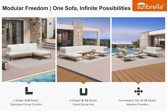 PURPLE LEAF Patio Furniture Set Outdoor Sectional Sofa with Fade-Resistant Cushions Coffee Table Wicker L-Shaped 6 Pieces Aluminum Conversation Sets with Ottoman for Balcony Yard Poolside, White