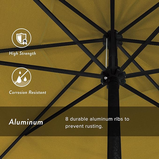 California Umbrella 12-Year Protection 9' Rd Aluminum Patio Umbrella, Crank Lift, Auto Tilt, Black Finish, Sunbrella Sunflower Yellow