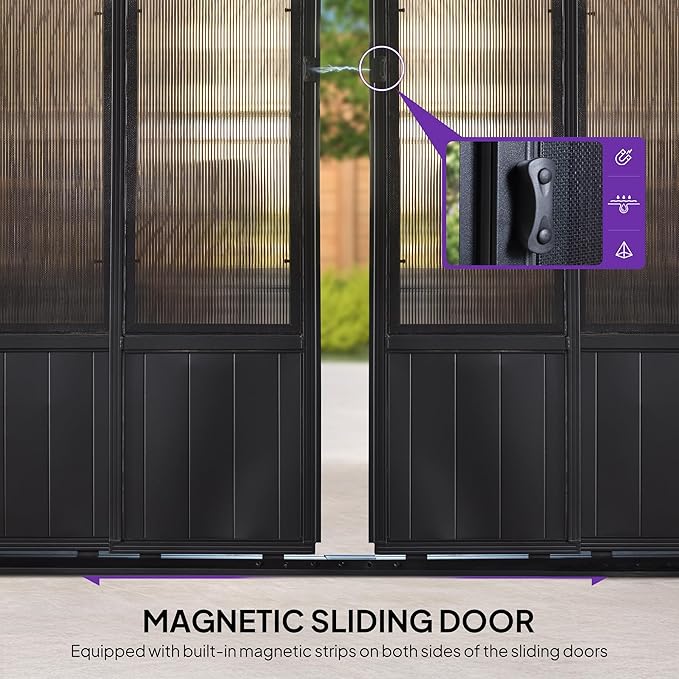 PURPLE LEAF 12' x 24' Hardtop Gazebo Sunroom, Enclosed Patio Solarium with Mesh & Removable PC Panels, Outdoor Magnetic Sliding Doors Living Space for Backyard Lounge, Dining & Spa