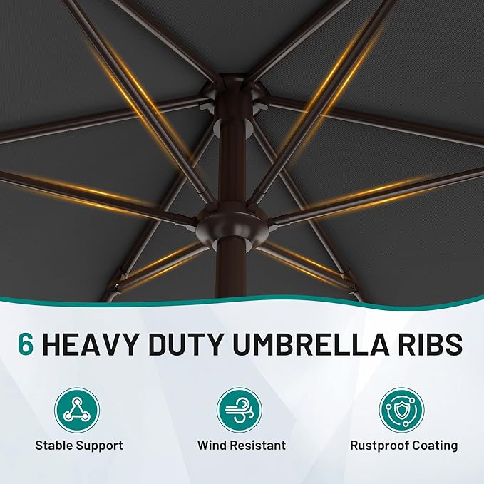 AreShark 7.5FT Patio Umbrella Table Market Umbrella w/Tilt and Crank, Heavy-Duty Outdoor Umbrellas for Pool, Deck, Garden and Backyard, Gray