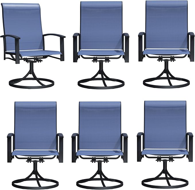 Outdoor Swivel Rocker Dining Chair Set of 6, All Weather Patio Dining Chair with Textilene High Back and Metal Frame, Backyard, Lawn Garden and Deck Porch Patio Furniture Set