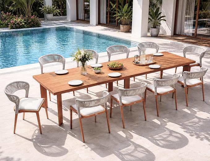 PURPLE LEAF 11 Pieces Outdoor Dining Set Patio Dining Furniture Aluminum Wicker Rattan Outdoor Dining Table and Chairs for Lawn Garden Backyard Brown