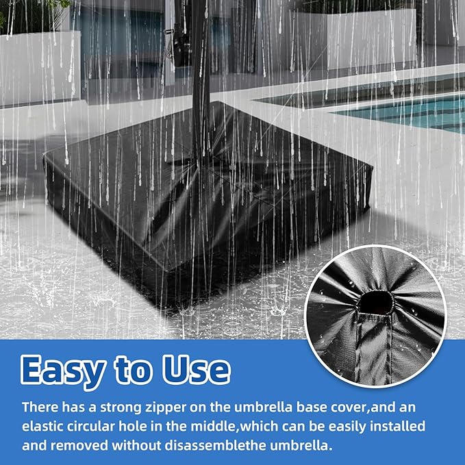 Patio Umbrella Base Cover Heavy Duty Polyester Weather-Resistant Waterproof Outdoor Offset Umbrella Stand Base Covers 36"L x 36"W x 8.5"H Anti-UV Anti-Fade Outdoor Umbrella Base Cover Square (Black)