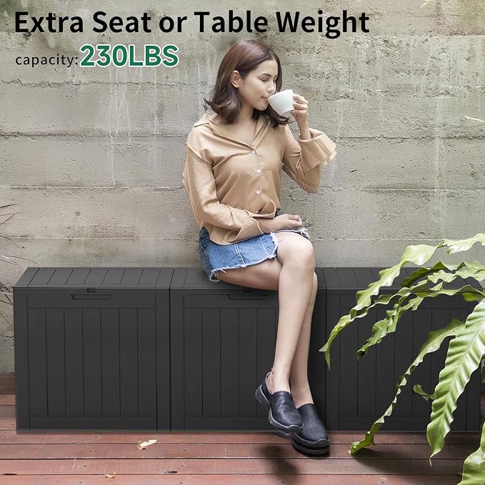Deck Box Large Outdoor Storage for Patio Furniture,Outdoor Cushions,Garden Tools and Pool Supplies,Waterproof,Resin,Lockable (Black, 30 Gallon)