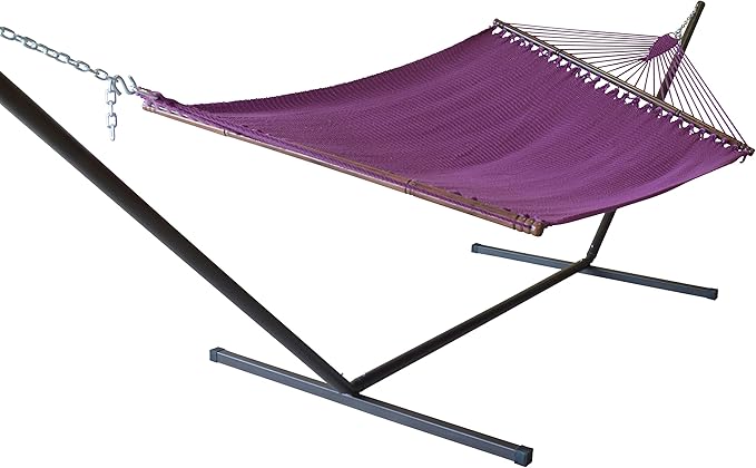 Jumbo Caribbean Hammock and Metal Tribeam Stand (Purple)