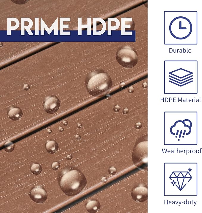 LZRS Patio End Table, Heavy Duty HDPE Outdoor Coffee Table with Wood Texture, Weatherproof Composite Table for Adirondack Chairs, Deck, Pool, Indoor/Outdoor, No Peeling Cracking(Brown)