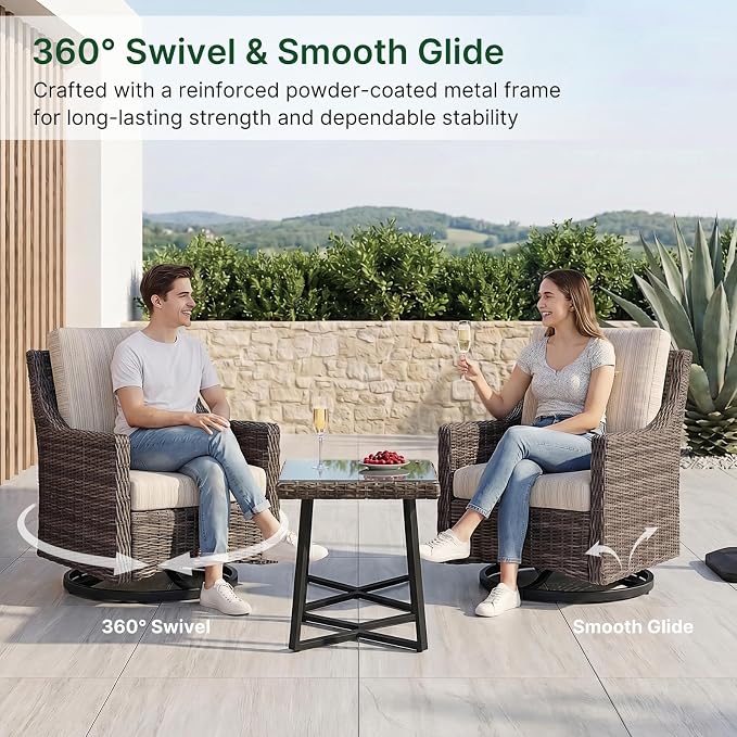Wicker Patio Conversation Set, Outdoor Patio Furniture Set with Deep Seating, Wide Armrests & Thick Cushions, All-Weather Outdoor Furniture Set for Patio, Porch, Deck & Backyard