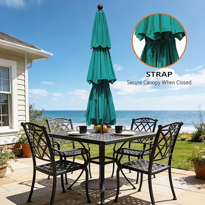 EliteShade USA 10-Year-Non-Fading 10ft 3-Tier Market Patio Umbrella, Commercial Grade Outdoor Table Umbrella with Crank Open, Windproof & UPF 50+ UV Protection, Heavy Duty Ventilation for Garden, Deck, Pool, Backyard, Beach & Bistro, Teal