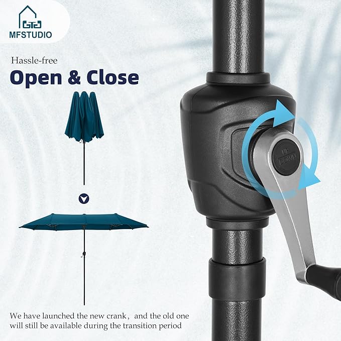 MFSTUDIO 13ft Outdoor Patio Umbrella, Double Sided Large Rectangular Umbrella Market Table Twin Triple Rectangle Umbrellas with Crank Handle for Outside Picnic Backyard Deck Pool (no base)