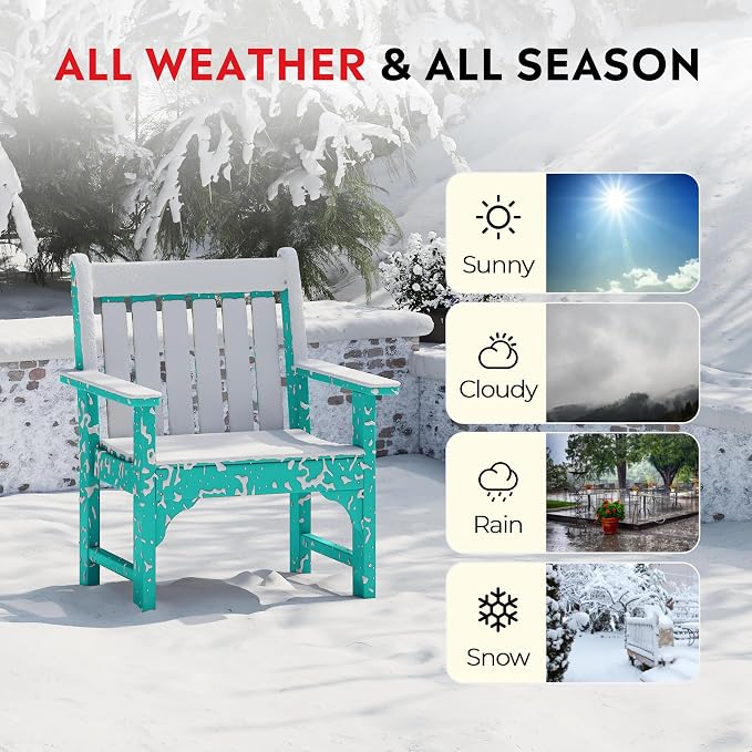 Costaelm 3 piece Patio Set, Outdoor Table and Chairs Set of 3, 3-Piece HDPE Garden Chair with Square Adirondack Side Table, Porch Chairs Coffee Table for Outside Porch Backyard, Turquoise