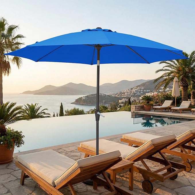 JEAREY 9FT Outdoor Patio Umbrella,Market Table Umbrella with 8 Fiberglass Ribs, Pool Umbrella with Tilt and Crank, UV Protection Lightweight & Wind-Resistant for Lawn, Garden, Deck and Backyard, Royal Blue