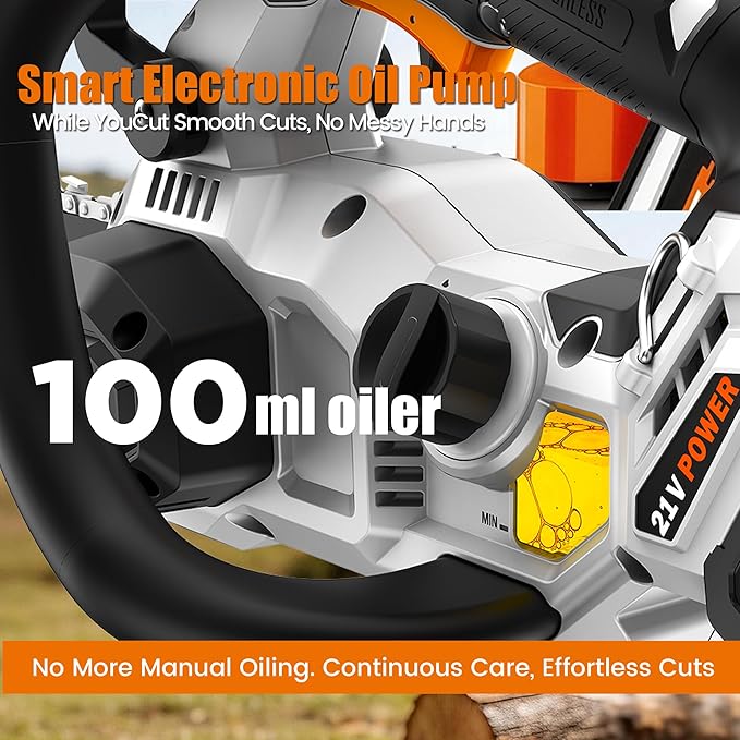 Sihuird 12-Inch Cordless ChainSaw, Brushless Motor Electric Chainsaw with 2 x 21V 6.0Ah Battery and Charger, with LED lighting and Tool-free Chain Tension & Auto Lubrication for Tree, Wood Cutting