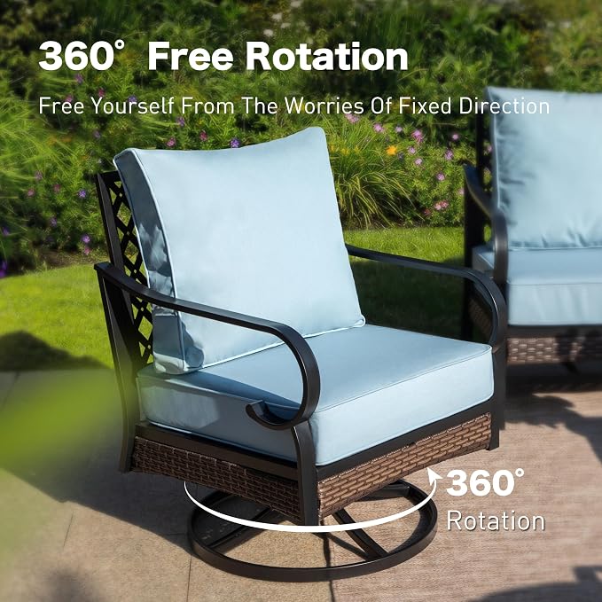 SUNSHINE VALLEY 5 Piece Metal Outdoor Patio Furniture Sets with Firepit Table, Patio Conversation Sets 1 3-Seater Sofa, 1 2-Seater Loveseat, 2 Swivel Sofa with 5.75" Cushion for Backyard Deck, Blue