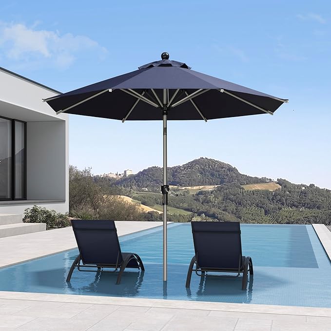 PURPLE LEAF 8' Round Patio Umbrella with Tilt Adjustment, Outdoor Table Umbrella Champagne Aluminum Frame, Market Umbrella Pool Umbrella for Deck Garden, Patio, or Poolside