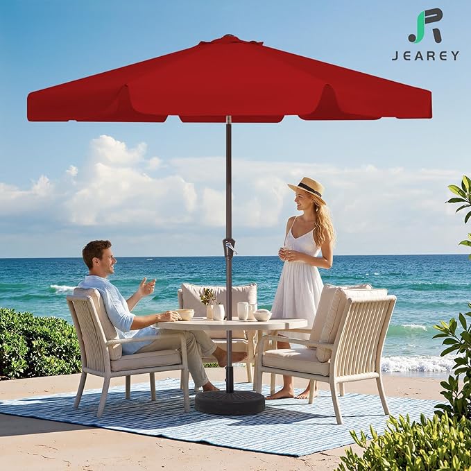 JEAREY 9 FT Patio Umbrella Outdoor, Table Umbrellas Market Umbrella w/Push Button Tilt/Crank, 8 Sturdy Ribs(Red)