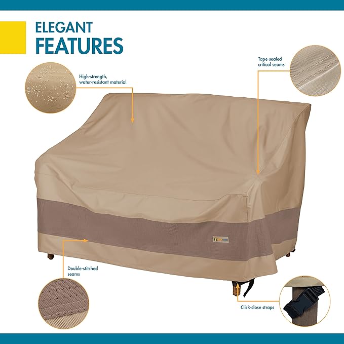 DUCKCOVERS Elegant Waterproof 60 Inch Patio Loveseat Cover, 60W x 36D x 35H, Patio Furniture Covers