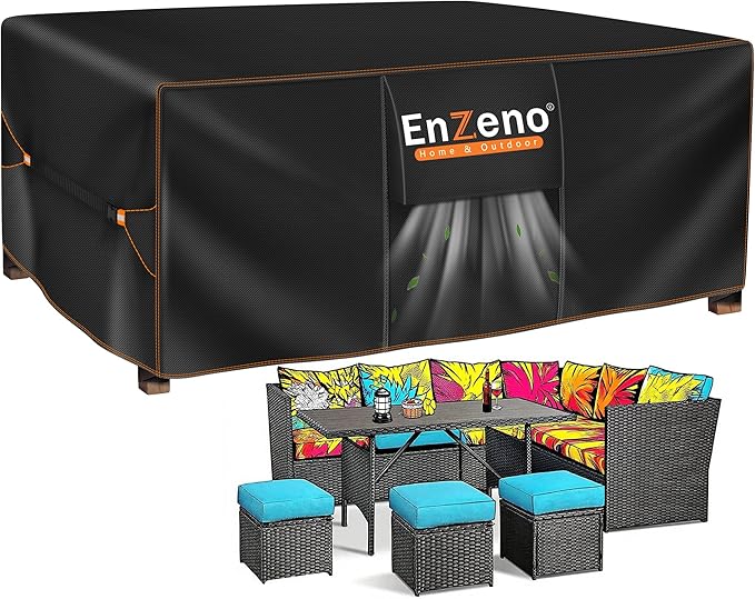 Enzeno Patio Furniture Set Cover,Outdoor Sectional Sofa Couch Set Covers Waterproof,Garden Dining Table Chair Set Cover Outside Rectangular Heavy Duty Weatherproof 96" L x 60" W x 35" H Black