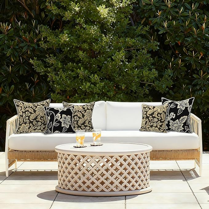LVTXIII Set of 2 Patio Throw Pillows Waterproof 16"x16" Fade Resistant Outdoor Throw Pillows with Inserts, Fluffy Decorative Garden Toss Pillow Cushions for Home Patio Coach Sofa Use, Jacobean Black