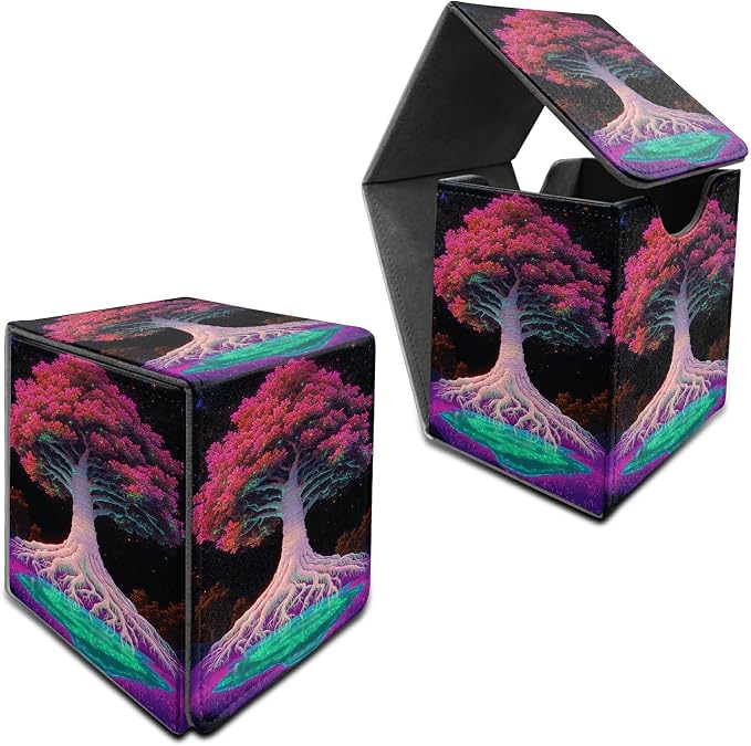 Pink Trees Card Deck Box for MTG, Personalized Card Storage Case Fits 120+ Sleeved Cards, Premium Leather TCG Box with Strong Magnetic Closure for Magic, CCG, PTCG, Baseball Cards