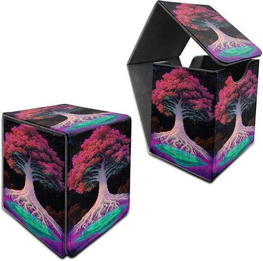 Pink Trees Card Deck Box for MTG, Personalized Card Storage Case Fits 120+ Sleeved Cards, Premium Leather TCG Box with Strong Magnetic Closure for Magic, CCG, PTCG, Baseball Cards