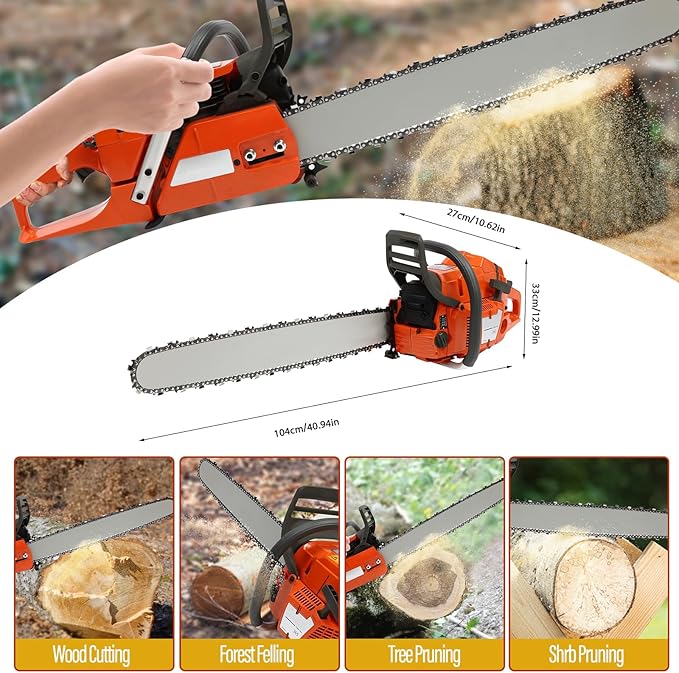 24Inch Gas Chainsaw, 65CC 2 Stroke Gas Powered Chainsaws Handheld Cordless Petrol Gasoline Chain Saw, w/Carburetor, Air Purification System for Wood Pruning, Tree Stump Trimming