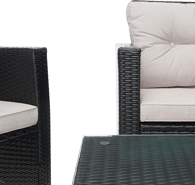 SAFAVIEH Outdoor Collection Lorma Black/Light Grey Wicker 4-Piece Conversation Patio Set