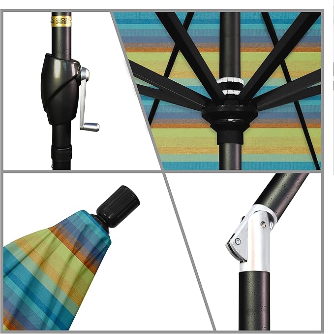 California Umbrella 9' Round Aluminum Market Umbrella, Crank Lift, Auto Tilt, Bronze Pole
