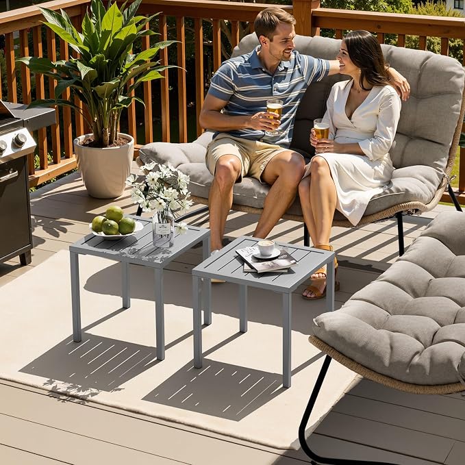 Crestlive Products Aluminum Outdoor Side Table Set of 2, Pool Lounge Chair Side Table, Weather Resistant Small Square Coffee End Table for Patio, Yard, Garden, Porch, Deck, Outdoor