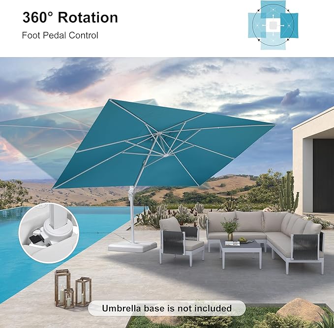 PURPLE LEAF 10' × 13' Patio Umbrella White Cantilever Umbrella Aluminum Square Outdoor Offset Umbrella Hanging Windproof with 360° Rotation for Garden Deck Pool, Turquoise