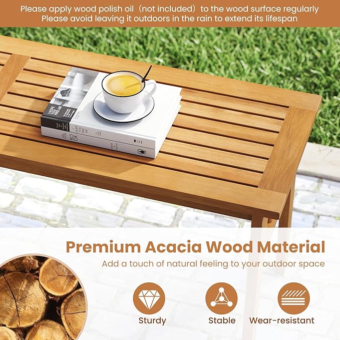 Tangkula 6 Pieces Patio Acacia Wood Dining Set, Outdoor Rectangular Table with 1.97” Umbrella Hole, Bench and Cushioned Chairs for 6, for Deck, Yard and Poolside