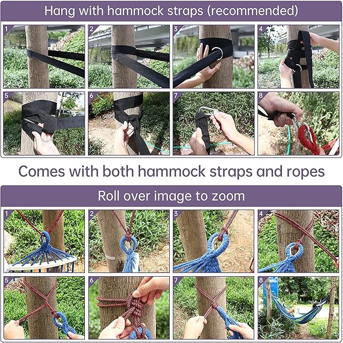 Cotton Hanging Rope Hammock, with Carry Bag and Rope Canvas Hanging Hammock, Light Portable Hammock, for Camping Beach Patio (Color : Blue, Size : 190x80cm)
