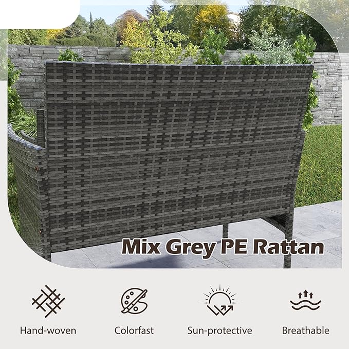Tangkula 4 Piece Patio Rattan Conversation Set, Outdoor Wicker Furniture Set with Chair, Loveseat & Tempered Glass Table, Cozy Seat Cushions, Outside Sectional Sofa Set for Backyard, Porch