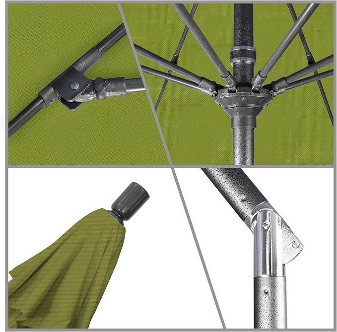 California Umbrella 11Ft Fiberglass Rib Patio Umbrella, Hand-Crank, Tilt-Collar, Gray Frame, Solution Dyed Kiwi Fabric