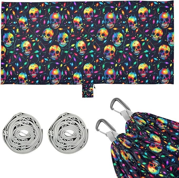 Camping Hammock Outdoor Hammocks for Outside Neon Skulls Beach Trees Portable Lightweight with Pockets Tree Straps Indoor