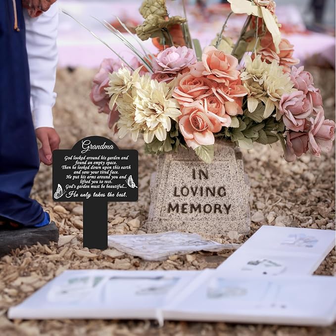 Metal Grave Marker Stake - Cemetery Garden Decor for Grandma, Rust-Proof All-Weather Outdoor Remembrance Plaque, in Loving Memory of Grandma Memorial Yard Sign