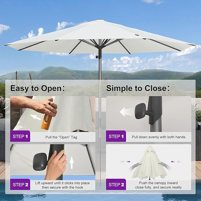 PURPLE LEAF 13 FT Commercial Round Patio Market Table Sun Umbrella Semi Auto Open All Weather Maximum Coverage for Hotel Resort Cafe Restaurant Garden Business Use White
